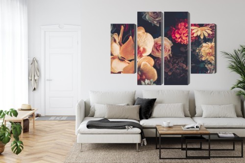 Obraz Wieloczęściowy Wielokolorowe Kwiaty W Stylu Vintage