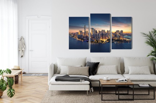 Obraz Wieloczęściowy Panorama Nowego Jorku O Wschodzie Słońca