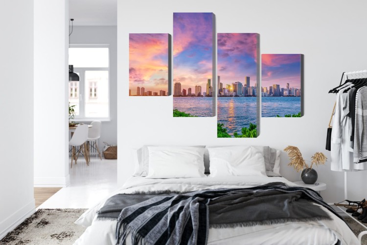 Obraz Wieloczęściowy Panorama Miami Podczas Zachodu Słońca