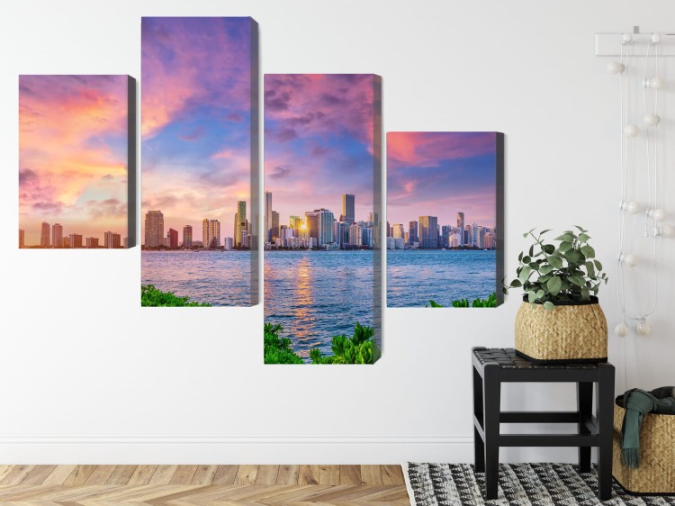 Obraz Wieloczęściowy Panorama Miami Podczas Zachodu Słońca