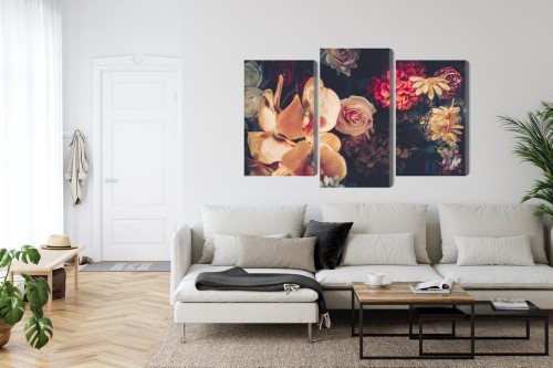 Obraz Wieloczęściowy Wielokolorowe Kwiaty W Stylu Vintage