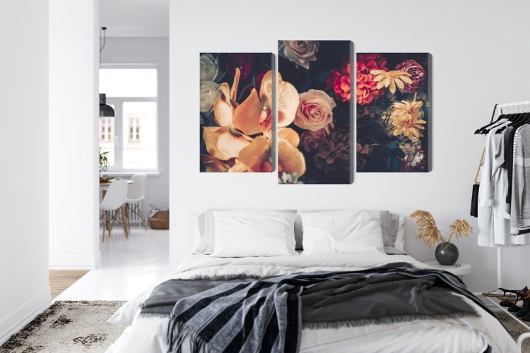 Obraz Wieloczęściowy Wielokolorowe Kwiaty W Stylu Vintage