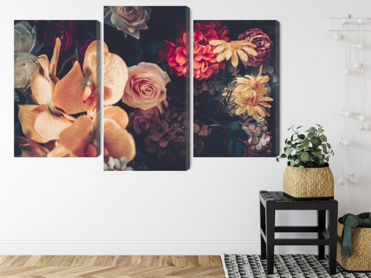 Obraz Wieloczęściowy Wielokolorowe Kwiaty W Stylu Vintage