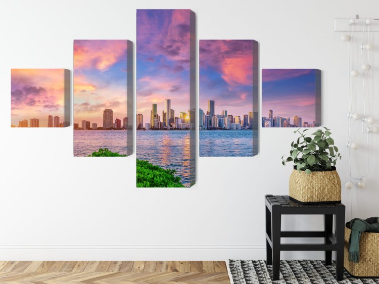Obraz Wieloczęściowy Panorama Miami Podczas Zachodu Słońca