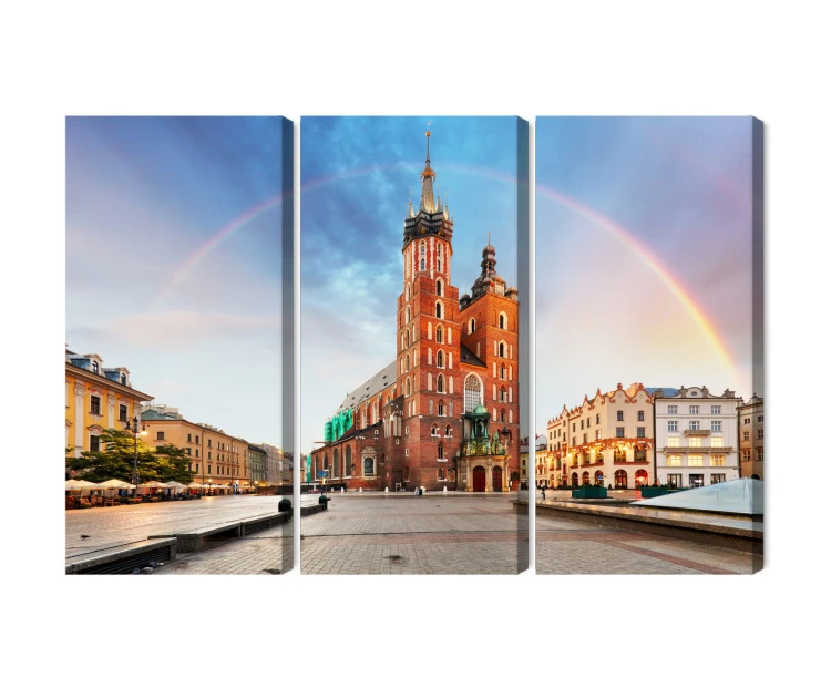 Obraz Wieloczęściowy Bazylika Mariacka W Krakowie Na Tęczowym Tle