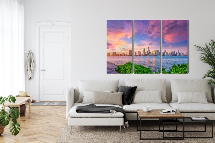 Obraz Wieloczęściowy Panorama Miami Podczas Zachodu Słońca