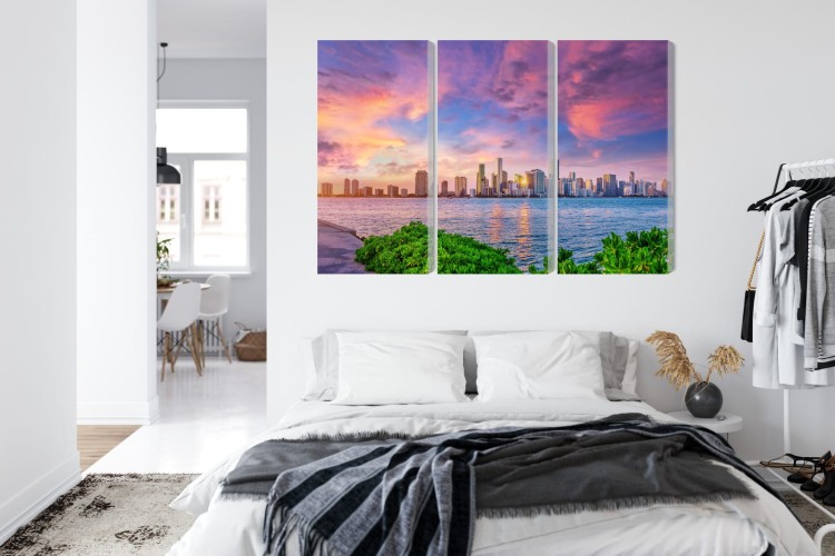 Obraz Wieloczęściowy Panorama Miami Podczas Zachodu Słońca