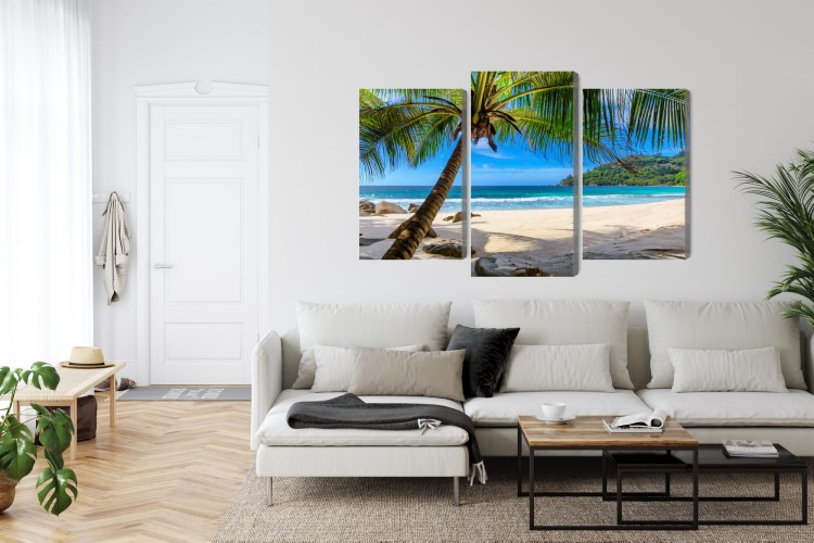 Obraz Wieloczęściowy Tropikalna Plaża Z Palmą 3D