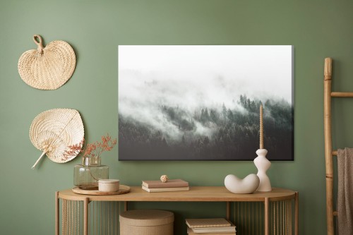 Obraz Na Płótnie Moody Forest Landscape With Fog And Mist