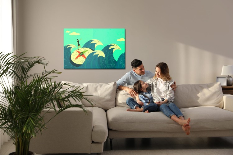 Obraz Na Płótnie Kobieta Na Tarczy Wśród Starych Fal