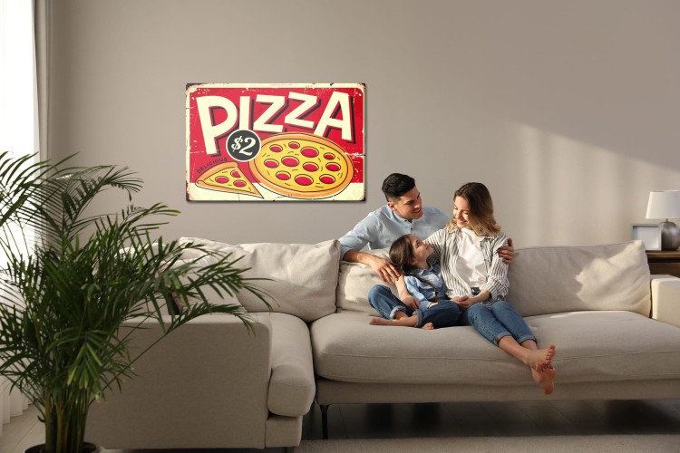 Obraz Na Płótnie Pizza I Napis Retro