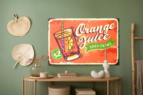Obraz Na Płótnie Sok Pomarańczowy I Napis Retro