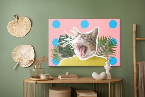 Obraz Na Płótnie Kot I Liście - Styl Pop Art