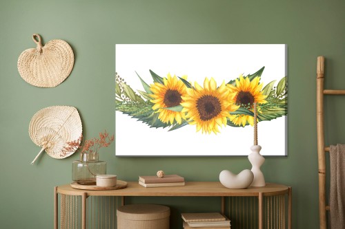 Obraz Na Płótnie Słoneczniki Z Zielonymi Liśćmi