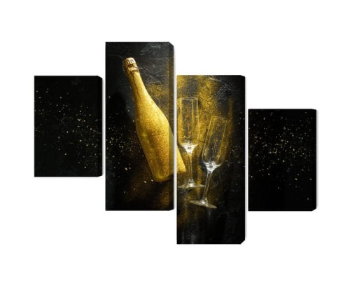 Obraz Wieloczęściowy Złota Butelka Szampana