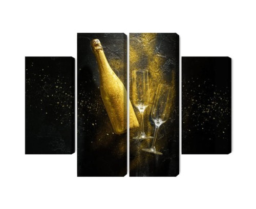 Obraz Wieloczęściowy Złota Butelka Szampana
