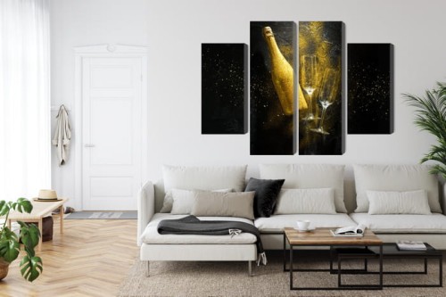 Obraz Wieloczęściowy Złota Butelka Szampana