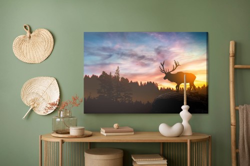 Obraz Na Płótnie Jeleń O Zachodzie Słońca