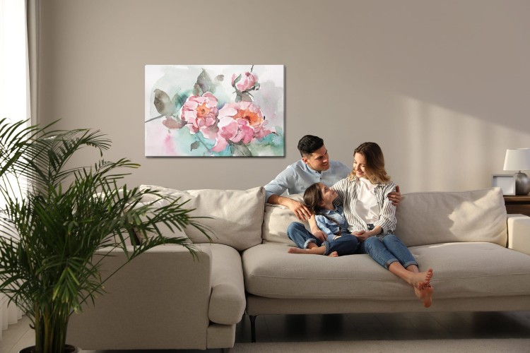 Obraz Na Płótnie Pastelowe Róże I Liście Malowane Akwarelą