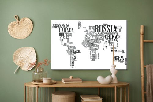 Obraz Na Płótnie Mapa Świata Z Czarnych Napisów