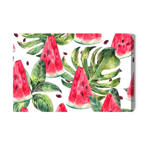 Obraz Na Płótnie Arbuzy Z Tropikalnymi Liśćmi