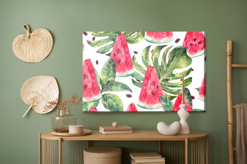 Obraz Na Płótnie Arbuzy Z Tropikalnymi Liśćmi