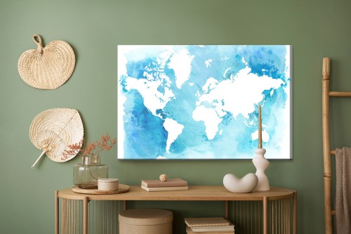Obraz Na Płótnie Niebiesko-Biała Mapa Świata