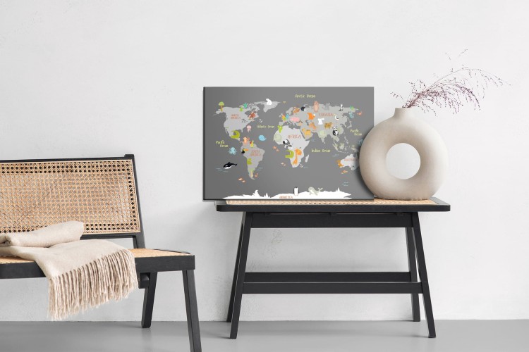 Obraz Na Płótnie Mapa Świata Ze Zwierzątkami