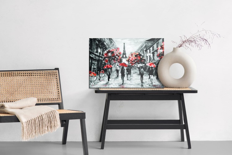 Obraz Na Płótnie Ludzie Z Czerwonymi Parasolami W Paryżu