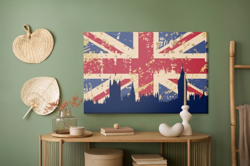 Obraz Na Płótnie Flaga Wielkiej Brytanii Z Sylwetką Londynu
