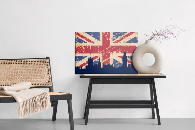 Obraz Na Płótnie Flaga Wielkiej Brytanii Z Sylwetką Londynu