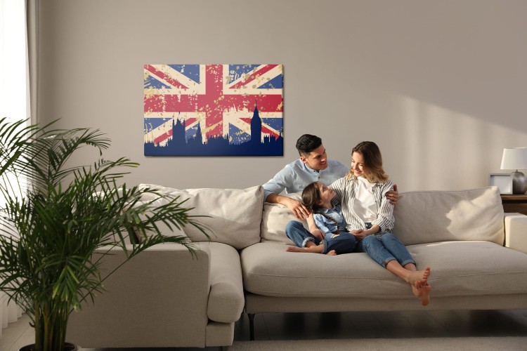 Obraz Na Płótnie Flaga Wielkiej Brytanii Z Sylwetką Londynu