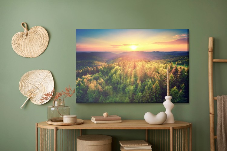 Obraz Na Płótnie Zachód Słońca Nad Leśnymi Wzgórzami