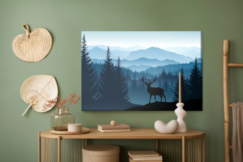 Obraz Na Płótnie Sylwetka Jelenia Na Tle Gór