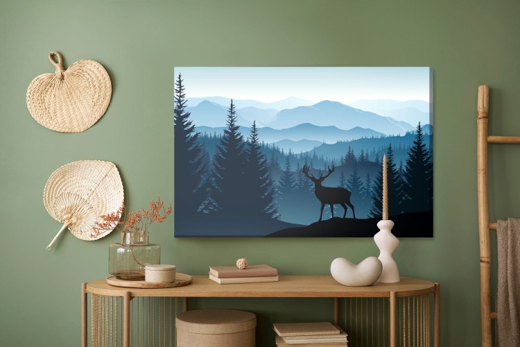 Obraz Na Płótnie Sylwetka Jelenia Na Tle Gór