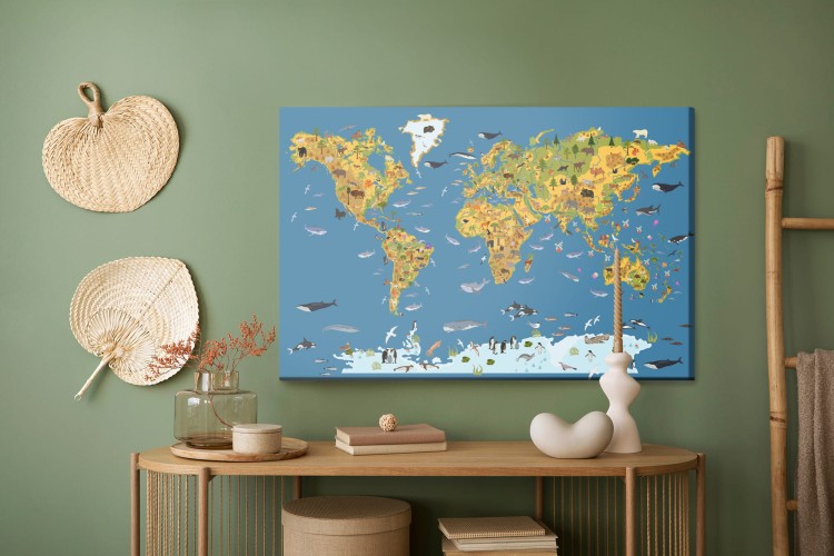 Obraz Na Płótnie Mapa Świata Ze Zwierzętami Dla Dzieci